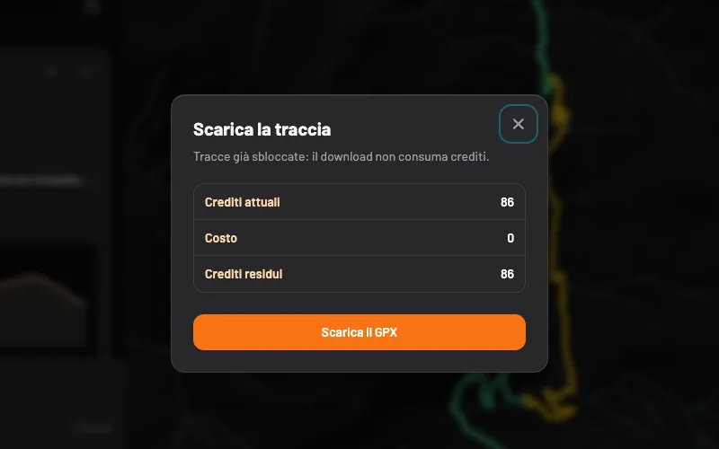 La finestra di download della traccia nell’app, con i crediti e il costo